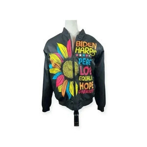 Biden/Harris colorful sunflower zip front jacket by GarmentOne size small